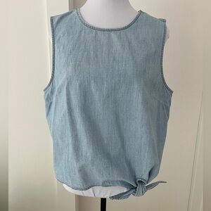 J. CREW Chambray Sleeveless Round Neck Side Waist Tie Top Summer Western Preppy